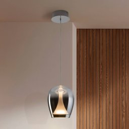 Schuller Valencia Suspiro LED hanging light, Ø 18 cm, chrome-coloured/smoke grey, glass