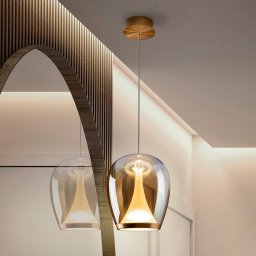 Schuller Valencia Suspiro LED hanging light, Ø 25 cm, gold/amber, glass