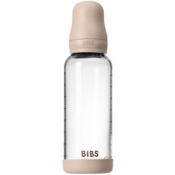 BIBS Baby Glass Bottle Silicone anti-colic bottle with a silicone spout Blush 240 ml