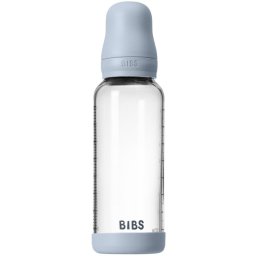 BIBS Baby Glass Bottle Silicone anti-colic bottle with a silicone spout Baby Blue 240 ml