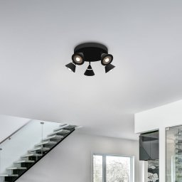 Trio Lighting Romeo LED ceiling spotlight, Ø 30 cm, black, metal, 5-bulb.