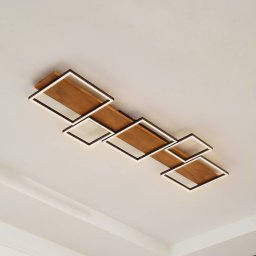 Lindby LED ceiling lamp Galad, black, wood, 5-bulb, 140 cm