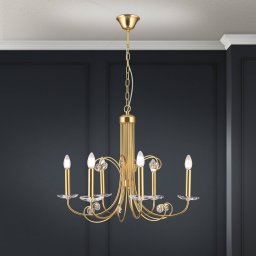 ORION Ariane chandelier, gold-coloured, Ø 67.5 cm, crystal, 6-bulb.