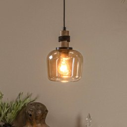 Lucide Ilona pendant light, glass, Ø 18 cm, black/amber, 1-bulb