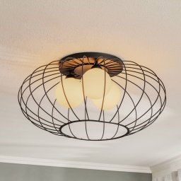 Eko-Light Kronos ceiling lamp, black cage, three opal spheres