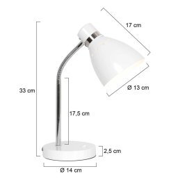 Steinhauer Spring table lamp, white, metal, flexible arm, with switch