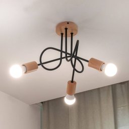 HELAM Oxford ceiling light, black, wood, metal, 3-bulb, Ø 44 cm