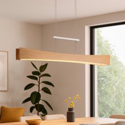 Elobra Peru LED pendant light, oak/nickel, length 116 cm