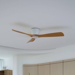 Lucande Smart LED ceiling fan Moneno, white/wood, Tuya