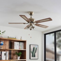 Lucande ceiling fan with light Anariki, silent, brass