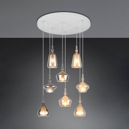 Trio Lighting Aldea hanging light, Ø 60 cm, white/amber/chrome, glass, 8-bulb.