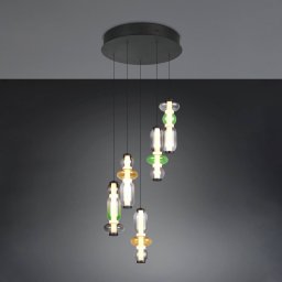 Trio Lighting Minerva LED hanging light, Ø 42 cm, colourful, glass, CCT, 5-bulb