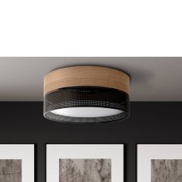 TK Lighting Nicol ceiling light, black, wood look, Ø 50 cm, 4 x E27