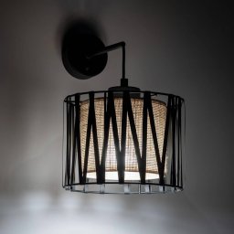 TK Lighting Harmony wall light, black, Jute Natur, with switch