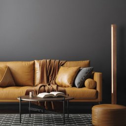 TK Lighting Teo LED wooden floor lamp, walnut, 120 cm, touch dimmer