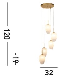 Searchlight Rocky pendant light, 5-bulb, round, brass-coloured, steel, glass