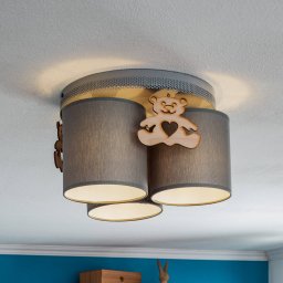 Eko-Light Ceiling light Mis, grey with wooden bear, 3-bulb