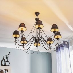 Euluna Black chandelier Bona with fabric lampshades