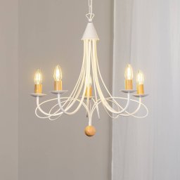 ONLI Milvia chandelier, 5-bulb, white/wood-coloured, metal