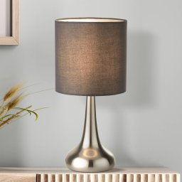 Searchlight Neraiah table lamp, grey/silver, textile, 34 cm, dimmable