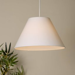 Searchlight Lyta pendant light, white, Ø 38 cm, textile, E27, cone shape