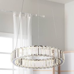 Searchlight Filumena LED pendant light, grey/clear, metal/glass, Ø 35 cm