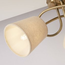 Searchlight Waris ceiling light, brass/cream, textile/metal, 3-bulb