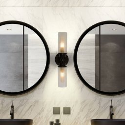 Searchlight Imperial wall light, black, 2-bulb, steel, glass, IP44