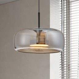 Viokef Deco LED pendant light, smoke grey/black, Ø 33 cm, glass