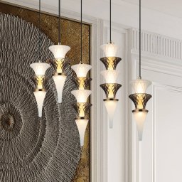 Viokef Venera LED hanging light, height 29 cm, white/brown, glass