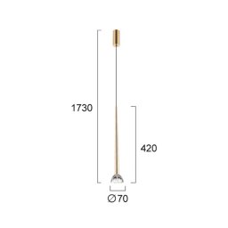 Viokef Rina LED hanging light, gold-coloured/clear, Ø 7 cm, metal/acrylic