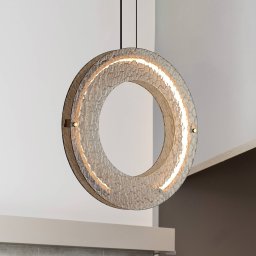 Viokef Tamara LED hanging light, amber, Ø 40 cm, glass/metal