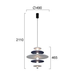 Viokef Azul LED hanging light, height 46 cm, blue/grey/black, felt