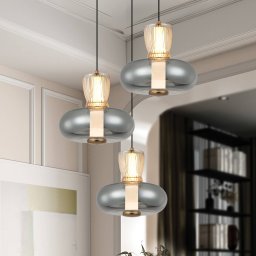 Viokef Sire LED hanging light, Ø 42 cm, smoke/bronze metal/glass, 3-bulb