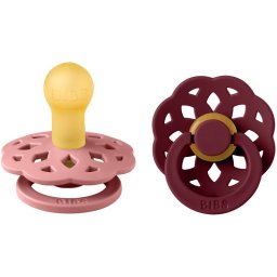 BIBS Boheme Natural Rubber Size 2: 6+ months dummy Dusty Pink / Elderberry 2 pc