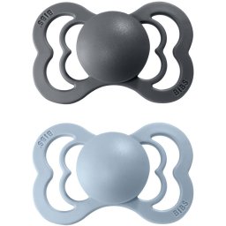 BIBS Supreme Natural Rubber Size 1: 0+ months dummy Iron / Baby Blue 2 pc