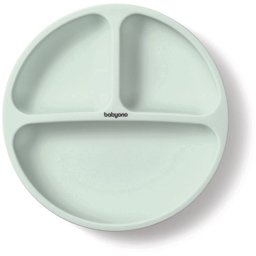 BabyOno Siilicone Plate 6m+ divided plate with suction cup Sage 1 pc