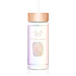 Crystallove Clear Quartz Straw Water Bottle glass water bottle with straw Hologram - Rose Quartz 400 ml