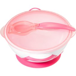 BabyOno Be Active Suction Bowl with Spoon dinnerware set for children Pink 6 m+ 2 pc