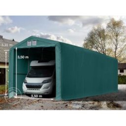 TOOLPORT 4x24m 3.35m Sides Carport Tent / Portable Garage, 3.5x3.5m Drive Through, PRIMEtex 2300, dark green with statics package (concrete anchors) - (99411)