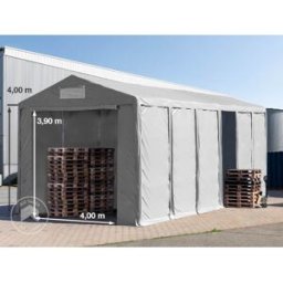 TOOLPORT 6x12m 4.0m Sides Storage Tent / Shelter w. ground frame and zipper entrance, PVC 850, grey with statics package (soft ground anchors) - (93806)