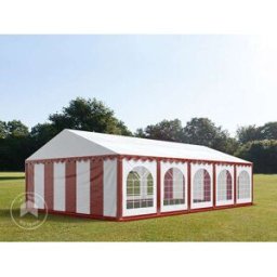 TOOLPORT 5x10m Marquee / Party tent w. ground frame, PVC 750, red-white - (7173)