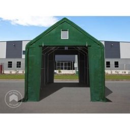 TOOLPORT 5x10m 3x3.4m Drive Through Industrial Tent, PRIMEtex 2300, dark green with statics package (soft ground anchors) - (48669)