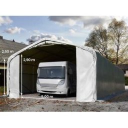TOOLPORT 7x21m 2.6m Sides Carport Tent / Portable Garage, 5x2.9m Drive Through, PVC 850, grey without statics package - (99499)