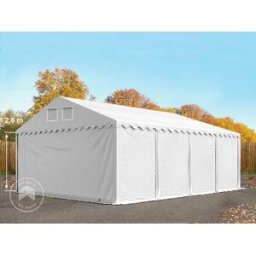 TOOLPORT 6x8m 2.6m Sides Storage Tent / Shelter w. ground frame, PVC 800, white with statics package (concrete anchors) - (67638)