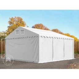 TOOLPORT 6x6m 2.6m Sides Storage Tent / Shelter w. ground frame, PVC 800, white with statics package (soft ground anchors) - (57716)
