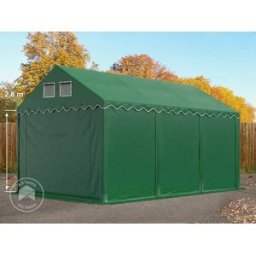 TOOLPORT 3x6m 2.6m Sides Storage Tent / Shelter w. ground frame, PVC 800, dark green with statics package (concrete anchors) - (57719)