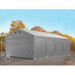 TOOLPORT 5x8m 2.6m Sides Storage Tent / Shelter w. ground frame, PVC 800, grey with statics package (concrete anchors) - (57712)