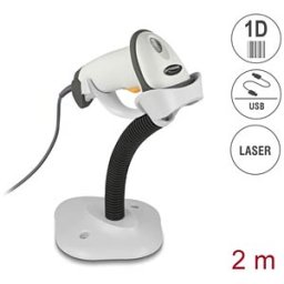 DELOCK 90565 - USB Barcode Scanner 1D with stand - Laser - light grey