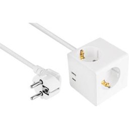KABELMEISTER KM SW01-W030 - Socket cube, 3m, 3x safety socket, USB-C and USB-A socket, white